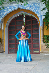 Trendy Sky Blue Chinon Embroidered Lehenga Choli